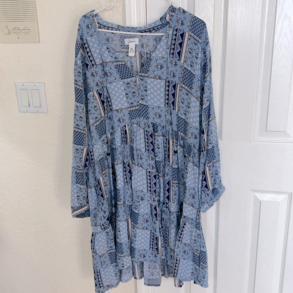 Japna Floral Dress A-Line V-neck Short Ruffle Sleeves Sleeves Size XL